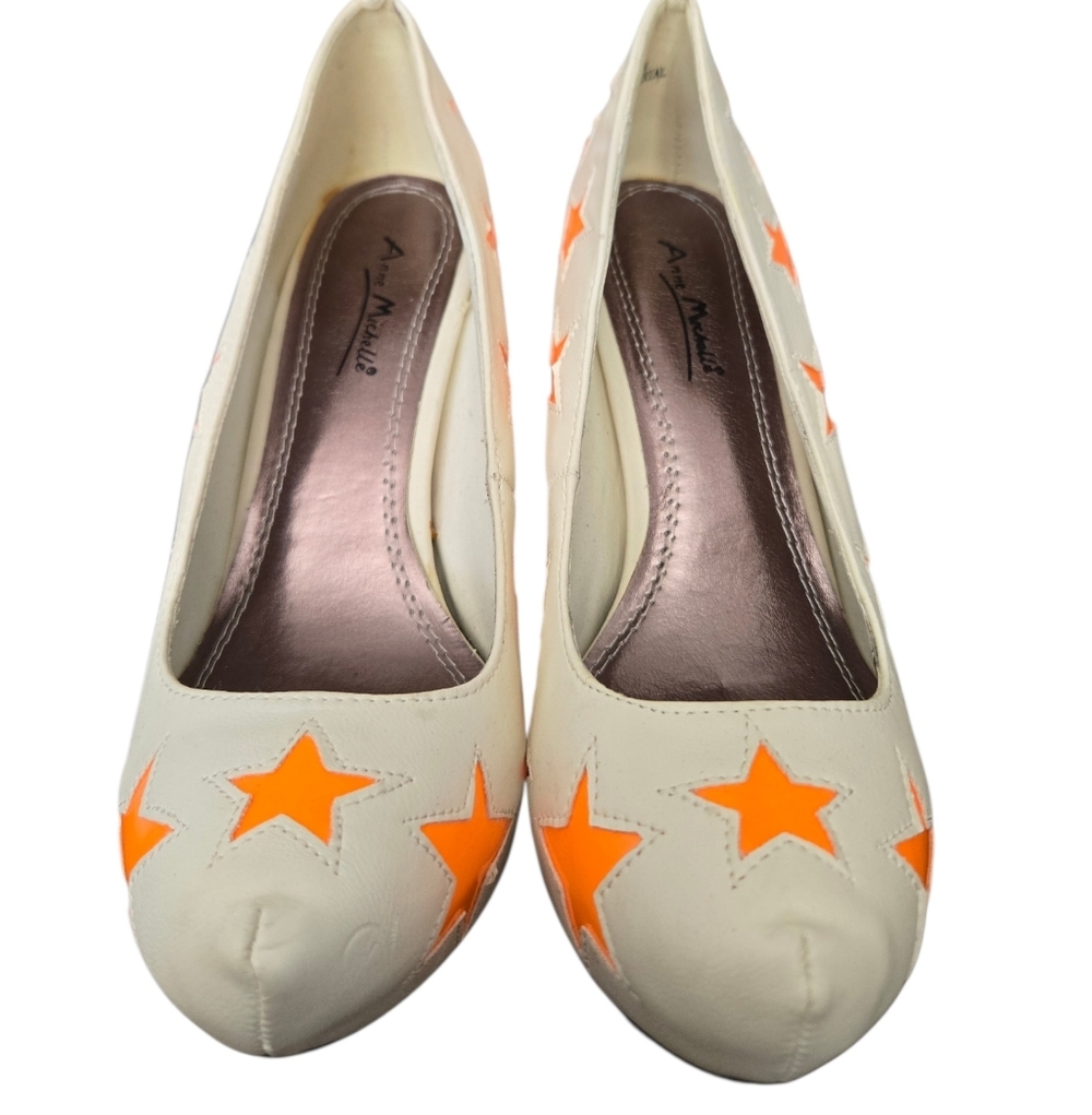 Anne Michelle Cream Stilettos with Orange Star Details Size 8